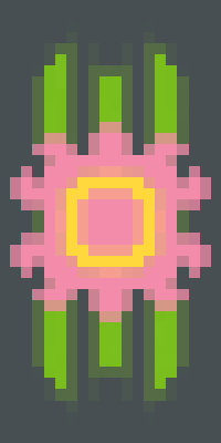 A gray rectangle with a pink flower in the center.