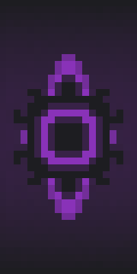 A black rectangle with a purple swirl in the center.