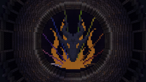 The floor of the Obsidian Arena. Features a dragon's skull laid over a flame with ten lines emitting from said flame, one color for each tribe of Pretarsi.