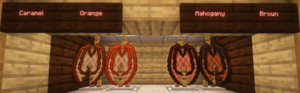 A selection of four Elytra-replacing wings. Left to right, they are labelled "Caramel", "Orange", "Mahogany", and "Brown".