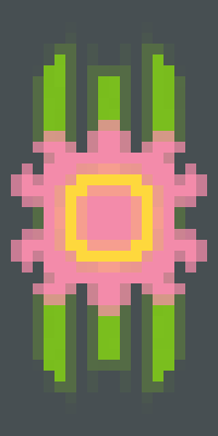 A gray rectangle with a pink flower in the center.